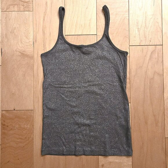 H&M Tops - H&M 100% Cotton Silver Grey Shimmer Tank Top size S-M Stretch Size M